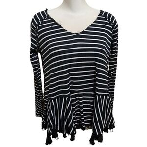 Free People Black White Striped Ribbed Peplum Top gorpcore Lace read descrip